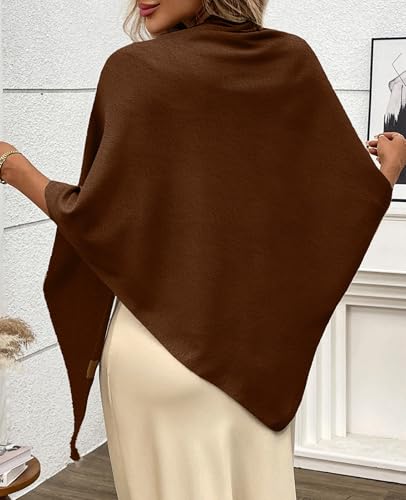 Womens Knitted Shawl Wraps Casual Solid Color Cape Scarf Comfortable Triangle Pashmina Shoulder Sweater - color: Coffee