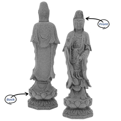 Uonlytech Avalokitesvara Buddha Statue Figurine Desktop Grey Stone Sculpture for Home Office Zen Garden Decoration Meditating Avalokitesvara Sculpture