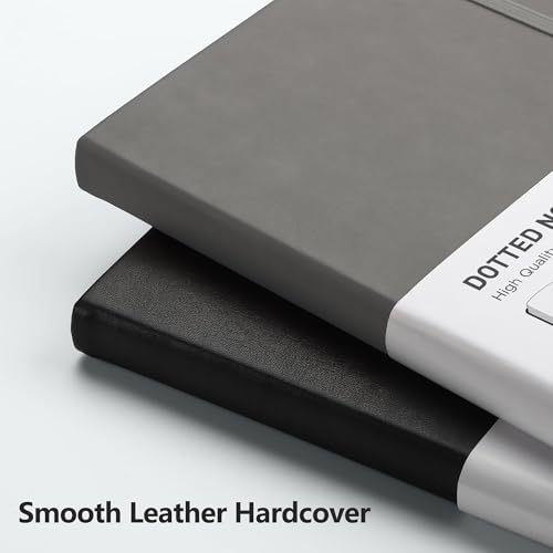 RETTACY Dotted Journal Notebook, 2-Pack, 160 Numbered Pages per Pack, A5 Medium Size (5.7'' x 8.3''), 120 GSM Thick Paper, Leather Hardcover, for Journaling, Planning, Tracking (Black & Gray) - color: Black & Gray, style: Dotted