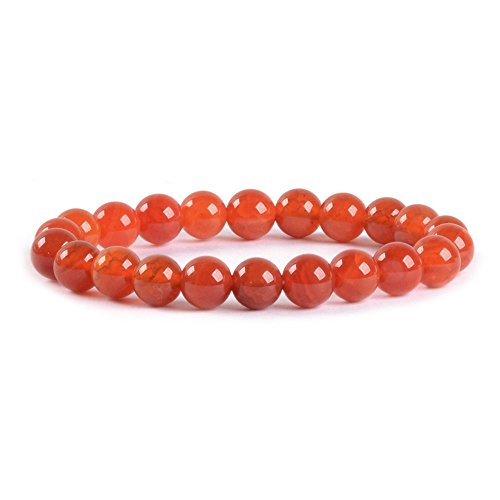 Justinstones Gem Semi Precious Gemstone 8mm Round Beads Stretch Bracelet 7 Inch Unisex - color: Red Dragon Skin Agate