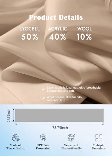 Women's Wool Blend Travel Scarf Lightweight Breathable Wrap Pashmina Airplane Blanket Shawl - color: Brown
