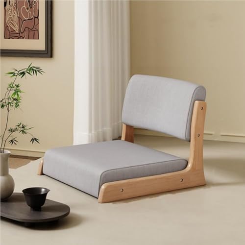 Wood Floor Meditation Chair Low Stool with Backrest Cotton Linen Cushion Ergonomic Leisure Chair for Tea Room Home Practical(Gray Natural) - color: Gray Natural