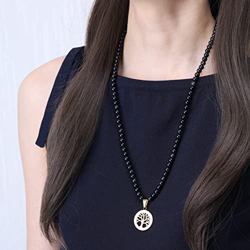 COAI Tree of Life Necklace 108 Mala Beads, Women's Men's Beaded Necklace, Japa Mala for Yoga Meditation 6mm - style: Obsidian