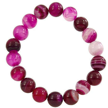 Falari 10mm Natural Semi Precious Gemstone Stretch Bracelet Unisex - color: Fuchsia Agate