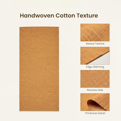 LFH Home Handmade Cotton Yoga Mat Cotton Rug picnic mat For Exercise, Workout, Fitness - Perfect Heavy Quality Eco Friendly Natural Cotton Woven Reversible Yoga Mats for Men & Women - 72x26 Inch. - color: Marigold