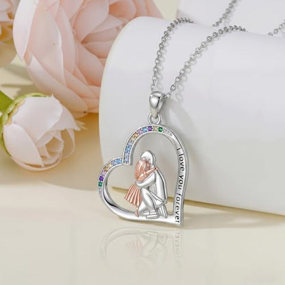 YFN Daughter Gifts from Dad 925 Sterling Silver Daughters Heart Necklace Birthday Christmas - color: Father Daughter Necklace06