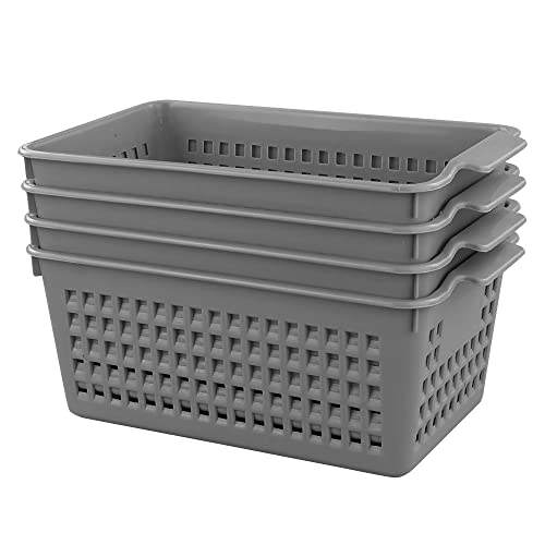 Plastic Storage Baskets Set, Grey, 4 Packs Small Desktop Storage Basket Bin - size: shelf baskets