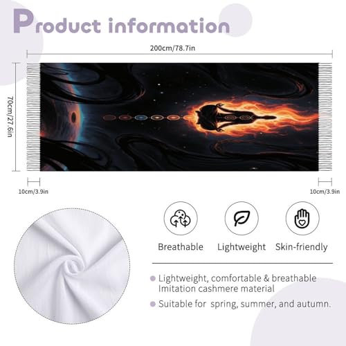 Blacklight Seven Chakra Yoga Meditation Tassel Scarves Winter Scarf for Women Soft Lightweight Shawl Fashion Large Scarves for Daily Wear