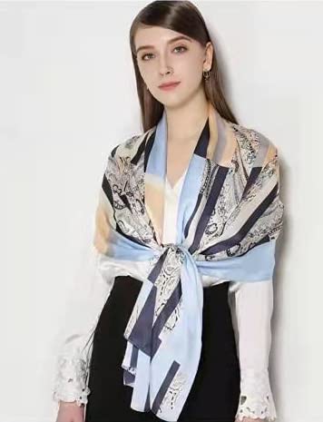 100% Mulberry Silk Long Scarf for Women Large Shawls for Headscarf and Neck- Oblong Hair Wraps with Gift Packed - color: Light Blue