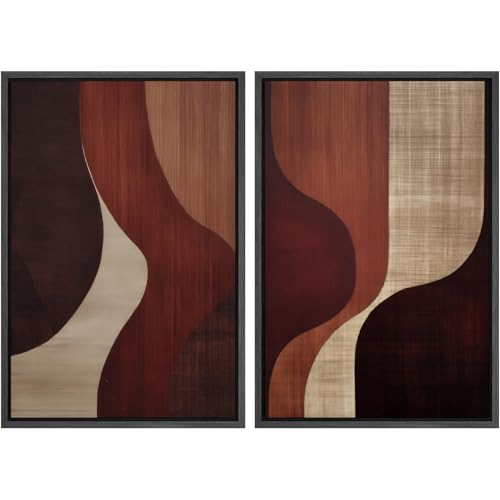 SIGNWIN Framed Wall Art Print Set Warm Earth Tone Abstract Curves Mid Century Photography Modern Art Rustic Relax/Calm Multicolor for Living Room, Bedroom, Office - 16"x24"x2 BLACK - color: A08-2604-IRS05, size: 16"x24"x2 Panels Black