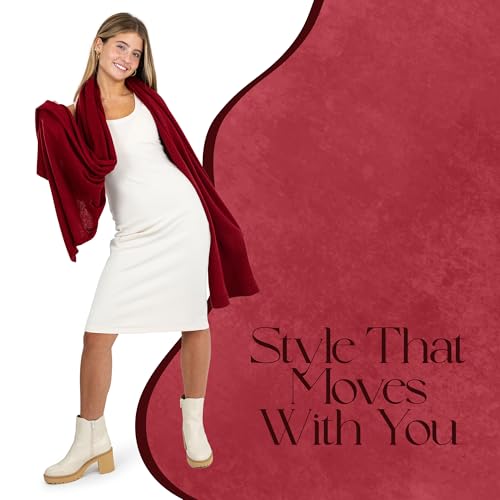 Velanio Cashmere Luxury Knitted Wrap Travel Shawl Scarf, Pashmina Stole, All-Season Scarf for Women Cashmere Wool Blend - color: Maroon