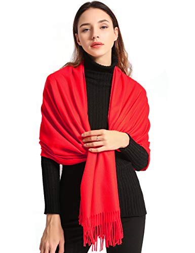 Pashmina Shawl Women Winter Scarf Warm Wedding Wraps Ladies Scarves for Evening Dresses - color: Red