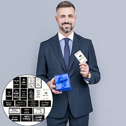 Seajan 200 Pcs Positive Affirmation Cards Gift for Men Employee Black Motivational Inspirational Cards with Quotes Encouragement Bulk with Boxes for Office Business Daily Affirmation