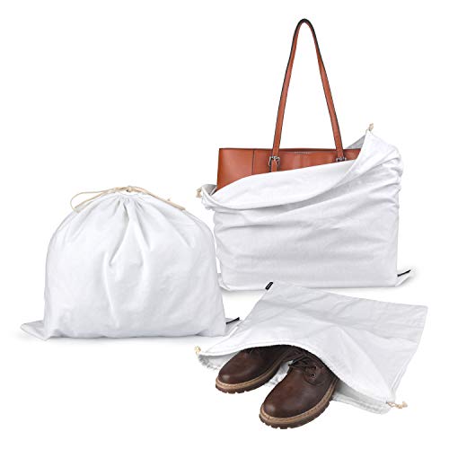 PlasMaller Dust Cover Storage Bags Purified 100% Cotton Flannel with Drawstring Pouch For Handbags Purses Pocketbooks Shoes Boots Set of 3 (White) - color: White
