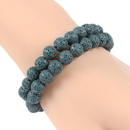 Justinstones Gem Semi Precious Gemstone 8mm Round Beads Stretch Bracelet 7 Inch Unisex - color: Dyed Dark Green Lava
