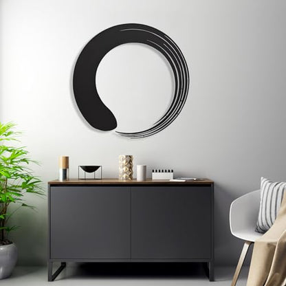 Zen Circle Enso Metal Wall Art - Spiritual Meditation Room Decor for Living Room, Bedroom (39x39cm, White)