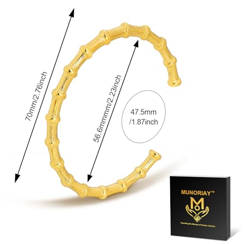 Bamboo Knot Bracelet for Women: 18K Gold Plated Dainty Classic Bamboo Style Open Clasp Cuff Bangle Trendy Minimalist Jewelry Inspirational Gift - color: gold