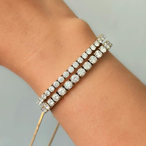 3/4mm Moissanite Tennis Bracelet Adjustable Simulated Diamond Chain 18K Gold Plated 316L Stainless Steel Bracelets Jewelry Gifts for Women Men Wife Mother - color: Gold, size: 3MM Moissanite