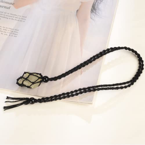 Natural unprocessed crystal raw stone hand woven rope adjustable necklace pendant for both men and women - color: A-Citrine