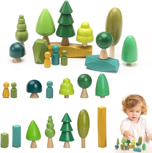 JETMHH Wooden Tree Toys Balancing Stone Blocks | Wooden Sorting Stacking Balancing Stone Rocks for Toddlers 3+ | Lightweight Colorful Educational Toys (Forest) - color: Forest Man