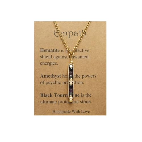 Healing Crystal Necklace for Women Men Natural Stone Beads Pendant Necklace Spiritual Anxiety Necklace Empath Protection New Beginnings Gifts Jewelry - color: Empath