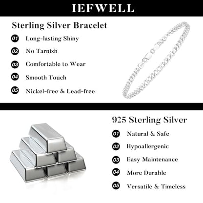 IEFWELL S925 Sterling Silver 14K Real Gold Plated Bracelet Hypoallergenic 4mm Diamond Cut Cuban Link 6.5 7 7.5 8 8.5 9 Inches for Men Women Jewelry Gifts