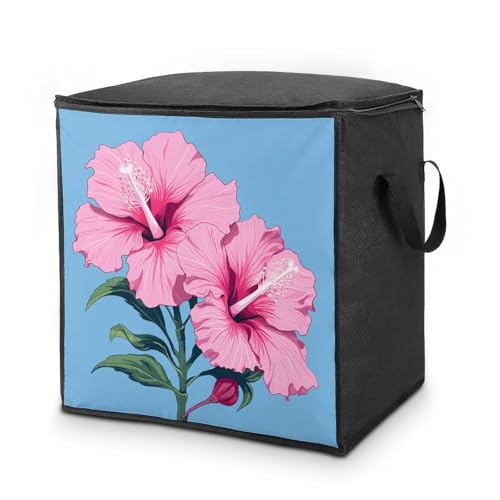 Clothes Storage Bag Personalized Durable Foldable Large Toy Storage Bags with Zipper Moving Bags Luggage Organizer Two Hibiscus Flowers Printed Bags