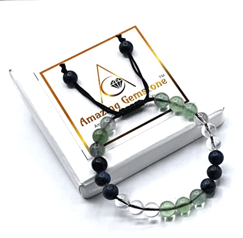 Amazing Gemstone Bracelet for Studying and Concentrating Manifestation - Sodalite Fluorite Clear Quartz Set for Men Women Healing Calming Anxiety Stress Relief Gifts Pulseras Para Hombres Mujer - color: Study Aids