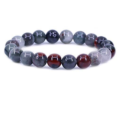 Amandastone Natural Gemstone 10mm Round Beads Stretch Bracelet 7 Inch - color: African Bloodstone