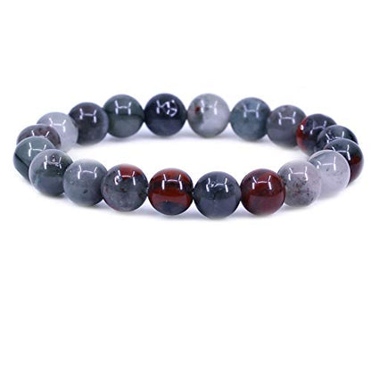 Amandastone Natural Gemstone 10mm Round Beads Stretch Bracelet 7 Inch - color: African Bloodstone