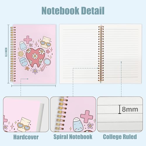 WUCHJ Dental Gifts Notebook, Pink Dental Hygienist Assistant Journal, Retro Pink Floral Tooth Spiral Notebook Journal for Note Taking, Dentist Office Supplies, 5.5x8.3 Inch - color: Pink teeth hearts