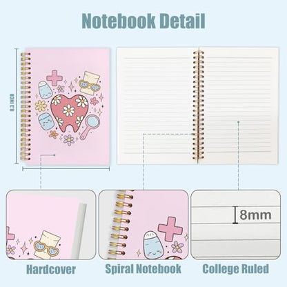WUCHJ Dental Gifts Notebook, Pink Dental Hygienist Assistant Journal, Retro Pink Floral Tooth Spiral Notebook Journal for Note Taking, Dentist Office Supplies, 5.5x8.3 Inch - color: Pink teeth hearts