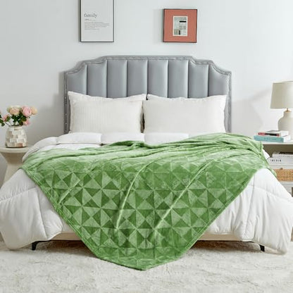 Triangle Textured Flannel Fleece Throw Blanket, Super Soft Lightweight Cozy Warm Plush Blanket for Bed Couch Sofa, 50 x 60 Inches, Sage Green - color: Sage Green, size: 50x60 IN