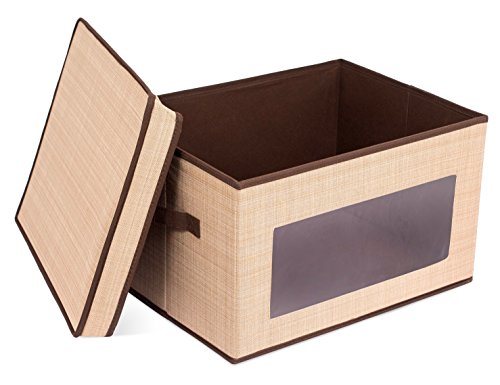 Internet's Best Storage Box with Window - Durable Storage Bin Basket Containers with Lids and Handles - Clothes Nursery Toys Organizer - Brown (Beige) - color: Brown