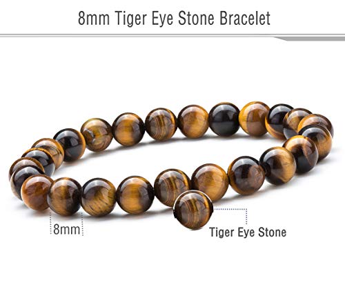Men Women 8mm Natural Stone Lava Rock Diffuser Bracelet Elastic Yoga Agate Beads Bracelet Bangle - color: Tiger Eye