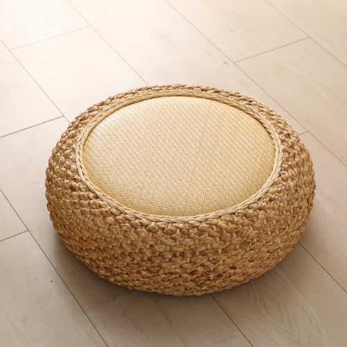 Srutirbo Japanese Floor Pillow, Tatami Meditation Cushion with Rattan Woven Breathable Design, Round Floor Seat for Adults - Ideal for Yoga, Bedroom, Balcony and Tea Room Sitting (Khaki, 15.7inch) - color: Khaki