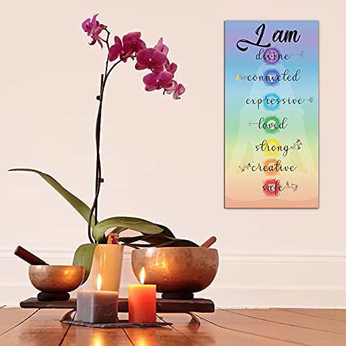 Blulu Chakra Quotes Sign Buddha Wall Decor Yoga Zen Wall Art Wooden Spiritual Decor 7 Chakra Hanging Motivational Meditation Buddhism Spa Room Sign for Yoga Living Room Bedroom Bathroom(Safe Style)