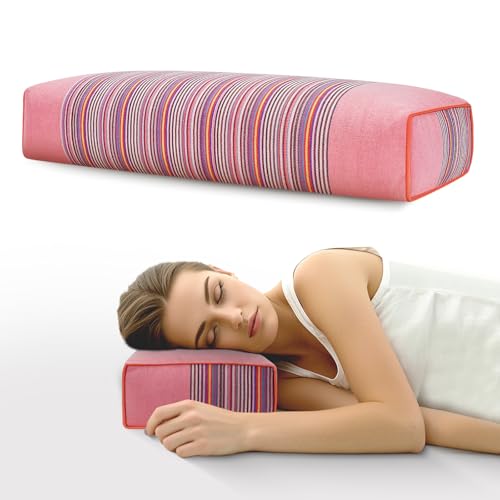 Buckwheat Pillow for Neck Pain Relief 21x8x4in Natural Cooling Cervical Support Adjustable Hull Pillow for Side and Back Sleepers with Night Sweats Organic Hypoallergenic (Light Red) - color: Light Red