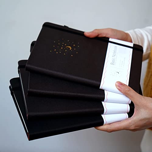 CAGIE 4 Pack Lined Journal Notebooks for Work, Hardcover Notebook Journal with Pen Loop, A5 Leather Notebook Journal Cover, Medium 5.7" x 8.3", (Black Ruled) - color: 4 Pack Black