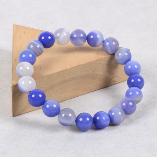 Justinstones Gem Semi Precious Gemstone 10mm Round Beads Stretch Bracelet 7 Inch Unisex - color: Dyed Blue Banded Agate