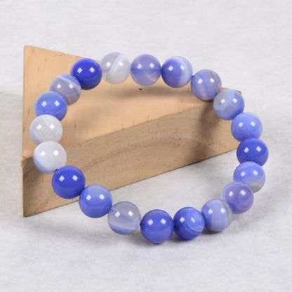 Justinstones Gem Semi Precious Gemstone 10mm Round Beads Stretch Bracelet 7 Inch Unisex - color: Dyed Blue Banded Agate
