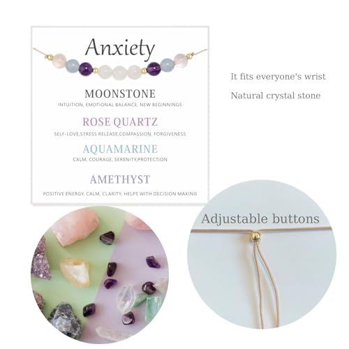 Healing Crystal Bracelet for Women/Men Crystal Bracelets Spiritual Natural Healing Crystal Stones Bracelet Empath Protection Crystal Bracelet Healing Crystal Jewelry - color: Anxiety