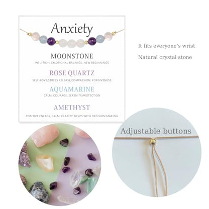 Healing Crystal Bracelet for Women/Men Crystal Bracelets Spiritual Natural Healing Crystal Stones Bracelet Empath Protection Crystal Bracelet Healing Crystal Jewelry - color: Anxiety