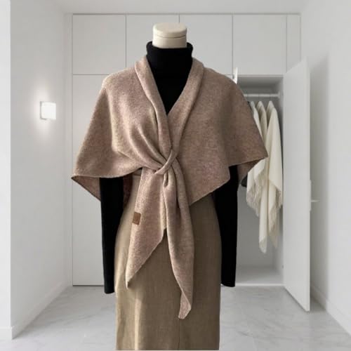 Pashmina Wraps for Women Knitted Shawl Triangle Scarf Shawl with Loop Shoulder Top Sweater Shawl Wrap (Khaki)