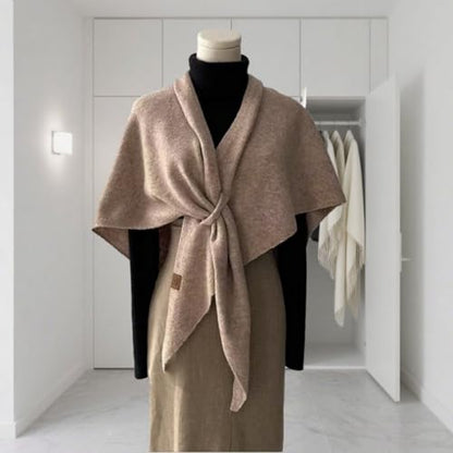 Pashmina Wraps for Women Knitted Shawl Triangle Scarf Shawl with Loop Shoulder Top Sweater Shawl Wrap (Khaki)