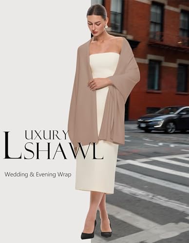 PULI Women's Pashmina Shawl Wraps for Evening Dress Large Scarf Blanket Long Wedding Bridal Winter Warm Shoulder Wrap - color: Tan