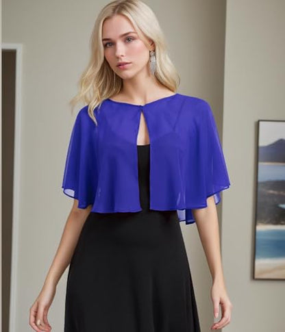 TONGFANTFL Women's Soft Chiffon Capelets Shawls and Wraps for Evening Wedding Cape Bole Cover Up - color: Royal Blue