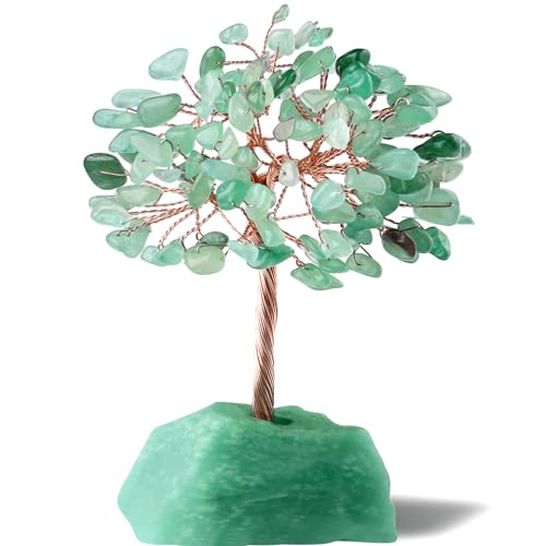 Green Aventurine Tree Crystal Tree Healing Crystals Natural Stone Base Money Tree Copper Wire Life Tree Energy Gemstone Office Desk Decor Meditation Spiritual Gift - color: Green Aventurine, size: 5.2 in