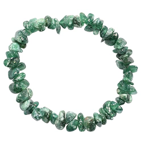 Zenergy Gems Charged Premium Natural Crystal Chip Bead Bracelet + Moroccan Selenite Charging Crystal [Included] - color: Green Aventurine (Freckled)