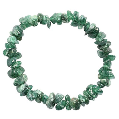 Zenergy Gems Charged Premium Natural Crystal Chip Bead Bracelet + Moroccan Selenite Charging Crystal [Included] - color: Green Aventurine (Freckled)